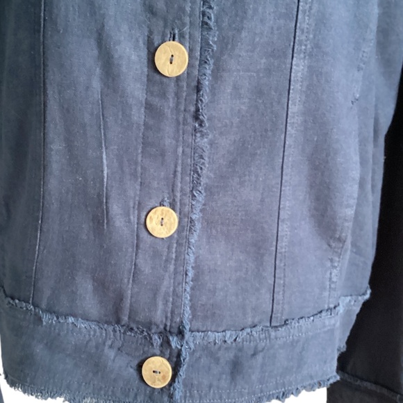 Charlie Paige Raw Edge Linen Bomber Jacket, Navy, Large - Picture 5 of 8